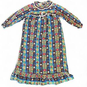 Antique Vintage 1960s Aldens blue floral pinstripe nightgown dress girls sz 6-8